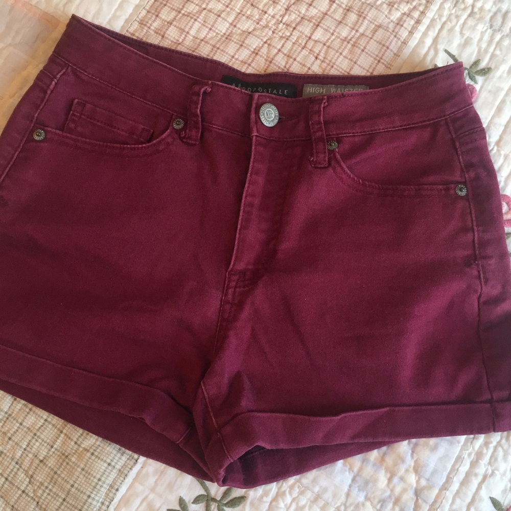 Maroon High Wasted Shorts